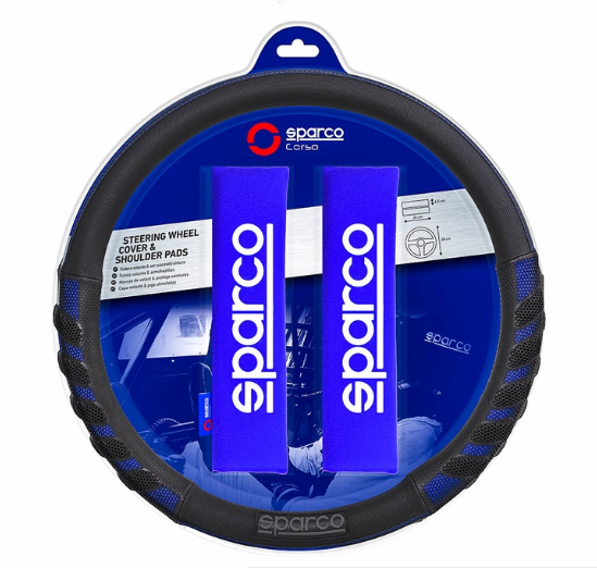 Sparco Steering Wheel Cover And Shoulder Pads (Black And Blue) SPS107BL