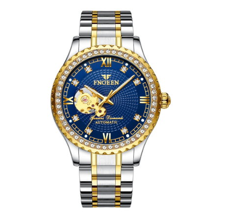 FNGEEN 8073 Men's Automatic Mechanical Watch SILVER GOLD BLUE