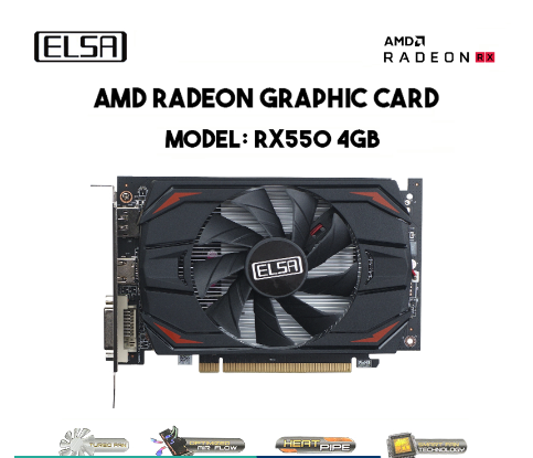Elsa Video Card Gddr5 4gb With Hdmi Vga Port Amd Radeon Graphics Card Rx550