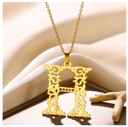 Initial Necklace for Women Men Girls Boys Gothic 18K Gold Plated 26 Letters Pendant Necklace Chain with Extension H