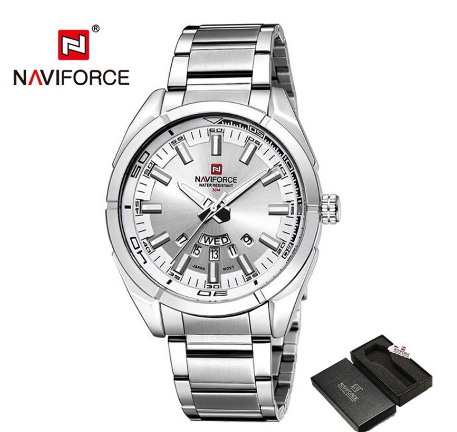 Naviforce NF9038 Men Top Brand Full Steel Waterproof Casual Quartz Date Sport Military Wrist Watch FULL SILVER