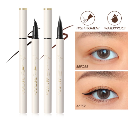 FOCALLURE Black Liquid Eyeliner Waterproof Long-Lasting Smooth Eyes Beauty Kit Stamp Wings Cosmetic