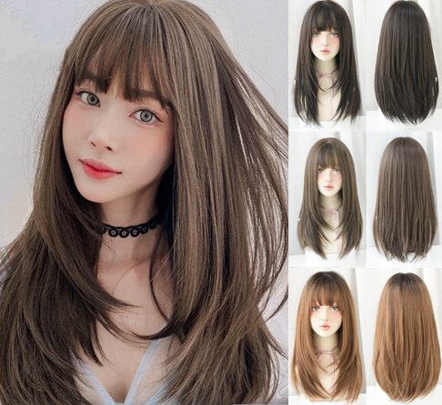 Fashion Long Straight Hair Wig For Women Korean Full Head Hair Wig Straight Bangs Hair Accessories