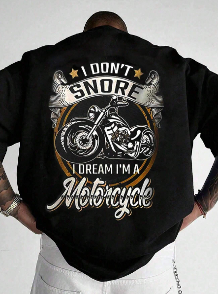 Manfinity LEGND Men's Plus Size Motorcycle & Letter Printed Short Sleeve T-Shirt