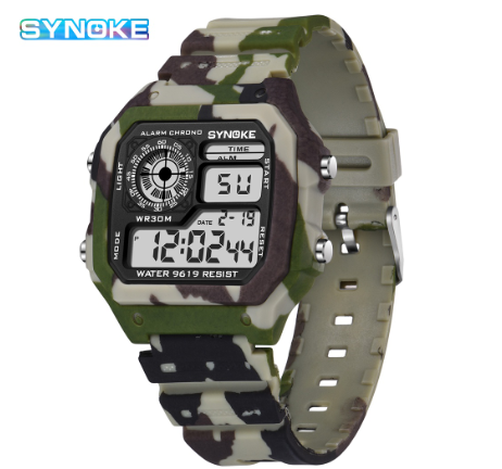 SYNOKE Watch For Men Waterproof Camouflage Watches Multi-function Digital Sports Mens Watch GREEN WHITE