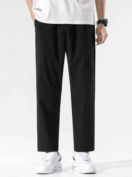 Men Drawstring Waist Zipper Pocket Pants