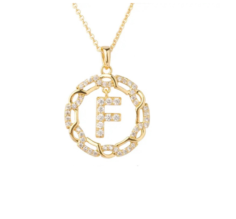 YH 18K Thai gold plated lnitials Pendant A-Z Letter Necklace For Women （3lengths Free Adjustment）F