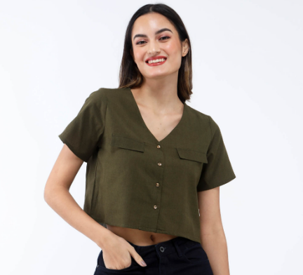 Red Girl Short Sleeves V-Neck Blouse RSLT04-0491