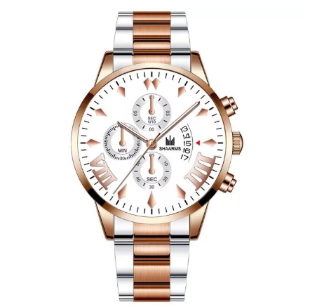 Fashion Men's Automatic Calendar Stainless Steel Analog Watch Business Waterproof Casual Men Quartz Wristwatches Relo Ng Kalalakihan ROSEGOLD WHITE