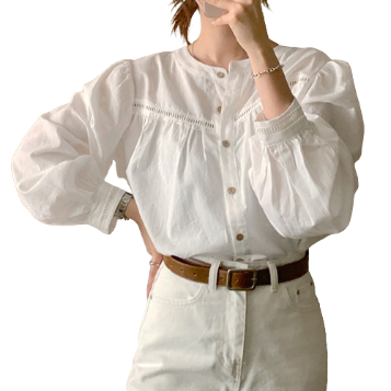 Lovito Women Casual Plain Button Front Appliques Blouse LNE26067 (Blue)