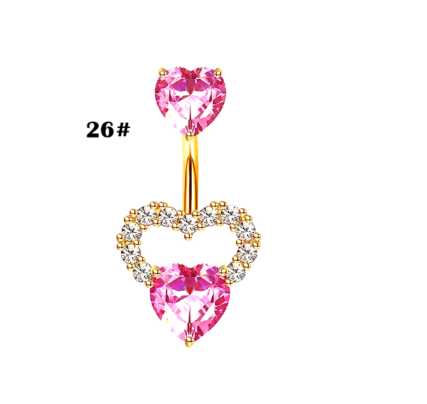 Stainless Steel Heart Piercing Jewellery Zirconia Butterfly Belly Button Ring Belly Button Clasp Pink 26