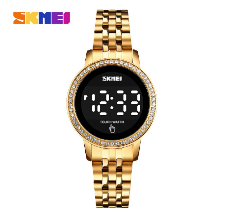 Skmei Diamond Style Stainless Steel LED Light Watch for Women GOLD