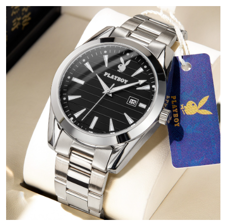 Playboy Watch For Men Waterproof Luminous Stripe Dial Stainless Steel Strap Men's Watch Simple Fashion Style Watch