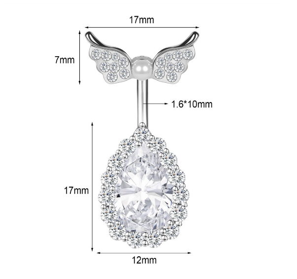 1PC Stainless Steel Navel Ring Crystal Pendant Navel Piercing Butterfly-pattern Wing-shape Heart-shape Prevent Allergy Navel Ring S6