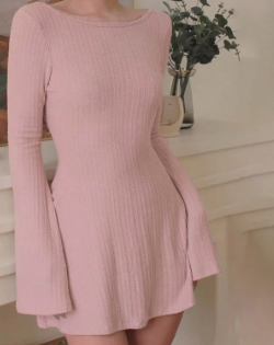 Sweety Women Backless Long Sleeve Mini Knit Dress