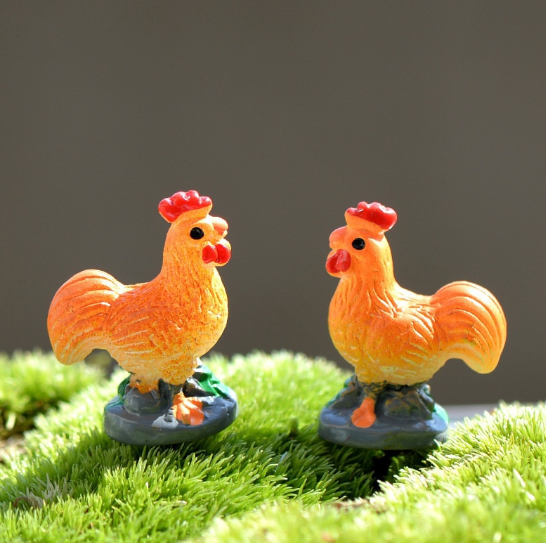 1pcs Orange Cock Miniature Figurine Chicken Cartoon Rooster Animal Home Decor Decoration Cake Mini Fairy Garden Ornament Toy