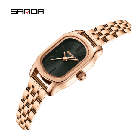 Sanda Ladies Business Temperament Watch Girl Casual Charm Watch Cool Waterproof Tall Fashion Watch Fashion Pioneer Quartz Watch STEEL STRAP GREEN