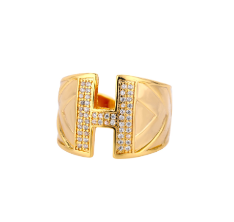 Fashion Initial Letter Rings For Women Finger Adjustable A-Z Alphabet Ring Jewelry H