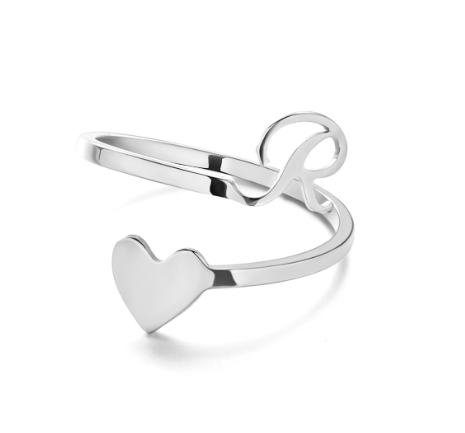 Silver Stainless Steel A-Z Rings Initial Letters Heart Rings Women Fashion Non Fading Jewelry Adjustable R