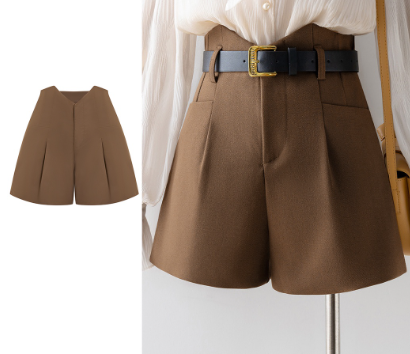 Lovito Women Casual Plain Round Pleated Short L71ED087 Brown