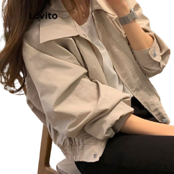 Lovito Women Oversized Formal occasion Social Cloak Button Zipper Coat LNA34140 (Apricot)