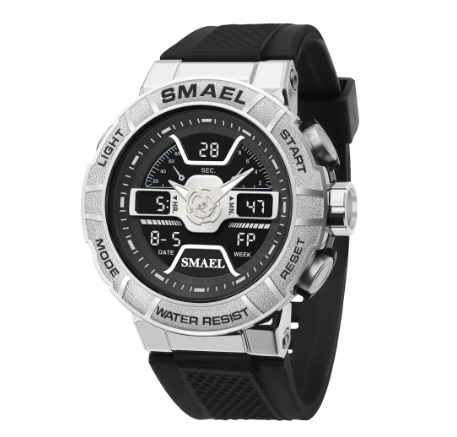 SMAEL New Arrival Shockproof Sports Quartz Electronic Men Watches 8067 Alloy Dual Display Wrist Watch 50M Waterproof Stopwatch LED Watch 006