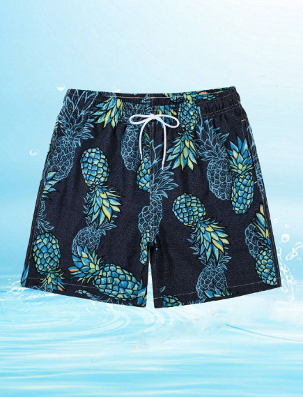 Men's Quick-Drying Beach Shorts With Drawstring, Suitable For Exercise, Running, Swimming, Hot Spring Soaking, Flat Angle Swimming Trunks