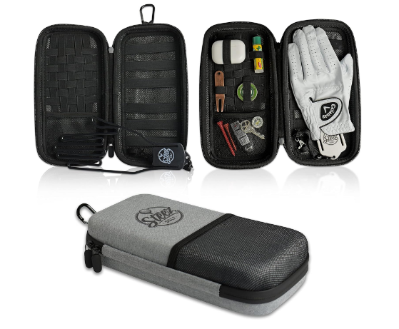 Accessory Case - Golf Bag Organizer. Airtight, Water-Resistant, Protective Hard Case for Phone, Tees, Ball Markers, Repair Tools, and Golf Essentials. Removable Golf Glove Hanger/Dryer