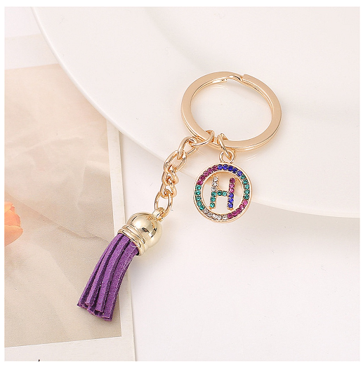 Mini Colorful Rhinestone A-Z Letter Keychains Trendy Tassel 26 Initials Metal Keyring Bag Charms Pendant Key Holder Accessories H