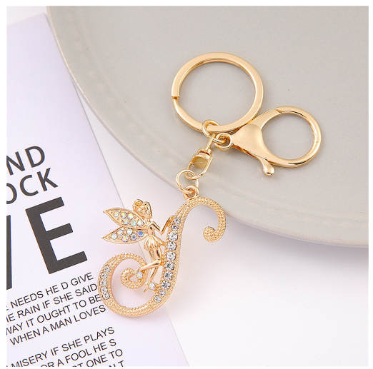 Exquisite Elf Letter Metal Keychains Luxury Gold Color Rhinestone Alphabet Keyrings For Men Women Handbag Ornaments Gifts S