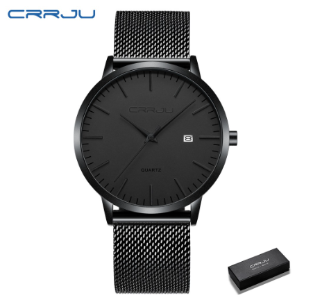 CRRJU Men Watches Quartz Ultra Thin Waterproof Fashion Business Casual Stainless Steel 2172 BLACK