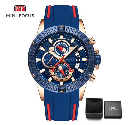 Mini Focus Watch Men Analog Quartz Multifunction Sports Chronograph Waterproof Silicone Fashion Watch GOLD BLUE