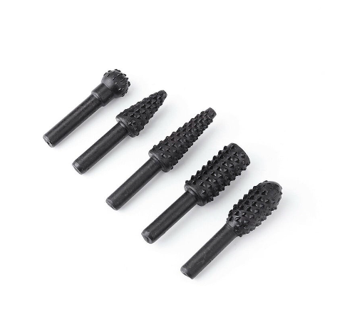 5PCS Steel Rotary Rasp File 1/4" Shank Rasp Wood Bits Grinding Bit Power Woodworking Hand Tools