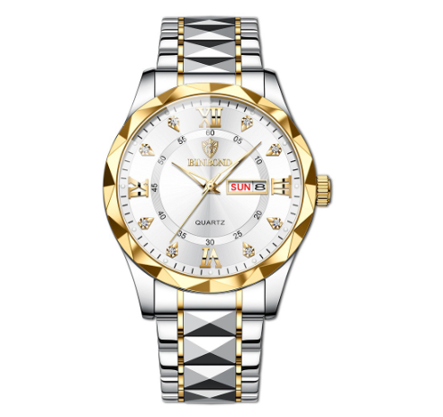 Binbond Original Men's Luxury Stainless Steel Waterproof Fashion Business Watch Luminous Dual Calendar Quartz Wrist Watch M5