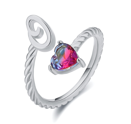 Letter Ring 925 Silver 26 Letters A-Z Initial Ring Open Gradient Zircon Ring for Women Jewelry Gift O