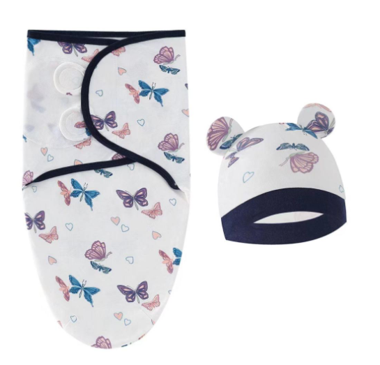 Newborn Baby Muslin Swaddle Blanket Hat Set Swaddle Bedding Wrap Blanket Baby Swaddling S23