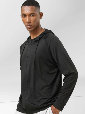 SHANYING Men's Elastic Back Panel Mesh Splice Sports Jacket, Moisture Wicking Breathable Fitness Gym Workout Running Lifting Zip Up Hoodie With Drawstring