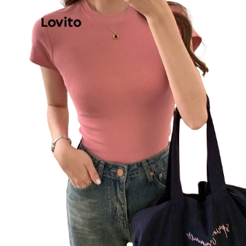 Lovito Women Basic Round Neck T-Shirt LNE20109 (Pink)