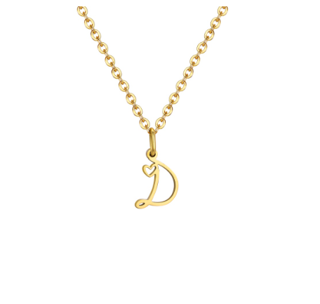 Vnox Initial with Hollow Heart Pendant Necklace,18K Gold Dainty Letter Choker Necklace Gift for Women Necklace Jewelry D