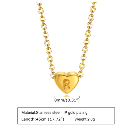 MG A-Z Letter Necklace, Lovely Cute Heart Letter Necklace, Necklace Gift Jewelry, Gold Stainless Steel R