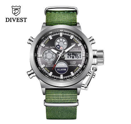 DIVEST Men's Watches Top Brand Fashion Casual Chrono Business Quartz Digital Men Watch Waterproof Luminous 9013 GREEN BLACK