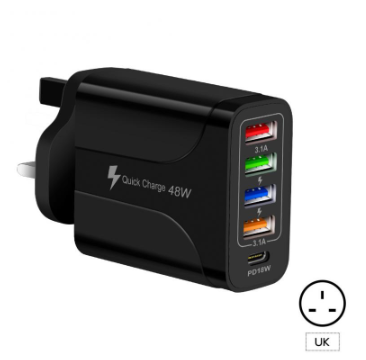 KAXOE 5 Ports 48W Charger QC3.0 PD Quick Charger 4USB 3.1A Fast Charging Power Adapter USB Charger