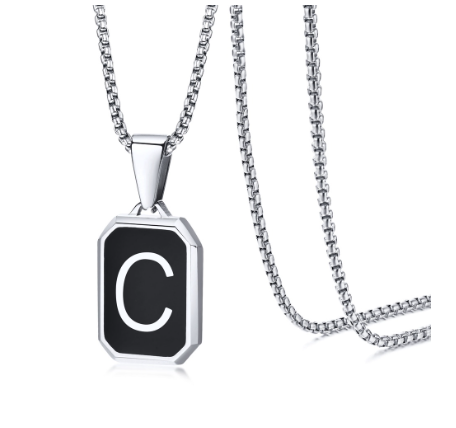 Meaeguet Black Fashion Necklace For Men Letter A-Z Pendant Stainless Steel Birthday Gift For Boyfriend C