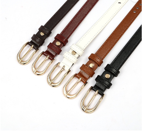 Women Faux Leather Adjustable Metal Buckle Hollow Thin Belt / Korean Ins Style Simple Fashion Waist Belt / High Quality Casual Metal