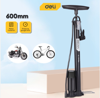 Deli Φ38x600mm Air Pump High Pressure Tire Inflator With Pressure Gauge EDL-QT002