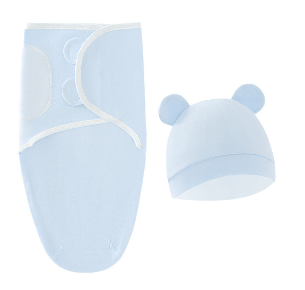 Cotton Newborn Sleeping Bag Baby Swaddle Blanket Pack Hat Adjustable Baby Set Newborn Sleeping Bag Plain Blanket D16