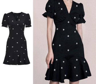 Lovito Women Elegant Ditsy Floral Pattern Ruffle Hem Dress L68ED181 Black