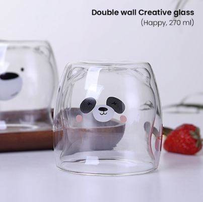 Double Wall Mug Glass Cute Bear Design Hot & Cold Beverage