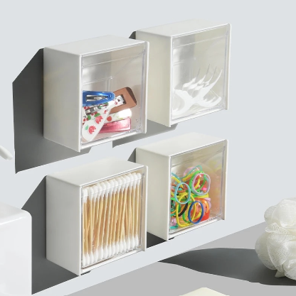 Wall Mounted Small Things Storage Box Clamshell Design Plastic Cotton Swab Storage Holder  Bathroom Makeup Case Accessories