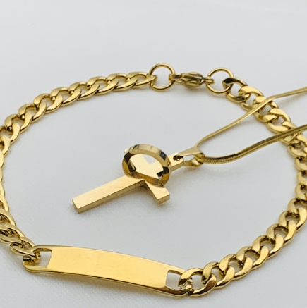 Cuban Stainless Steel 2in1 Cross Jewelry Set For Men Unisex 2828s